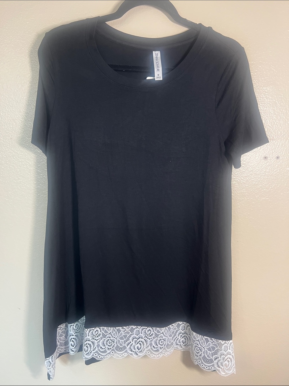 Black Lace-Trim Short Sleeve Tee by Universal Thread